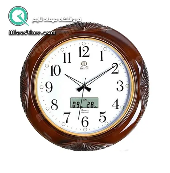 ساعت دیواری طرح چوب مارال با تقویم دیجیتالی کد 8 ساعت دیواری